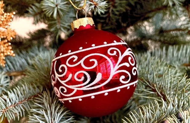 red and white christmas bauble