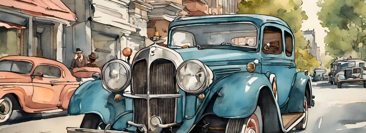 antique car, automobile, watercolor