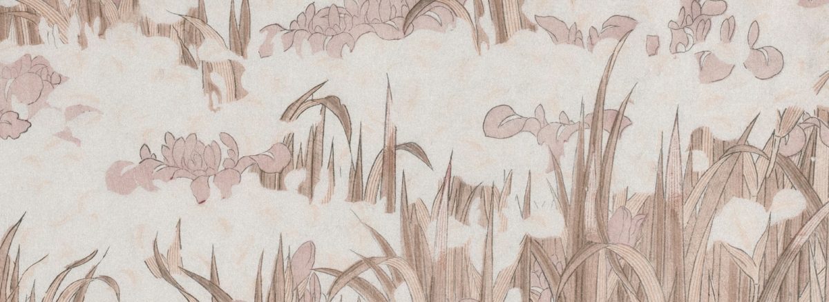 a drawing of grass and flowers on a wall