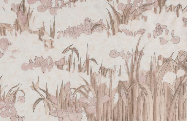 a drawing of grass and flowers on a wall