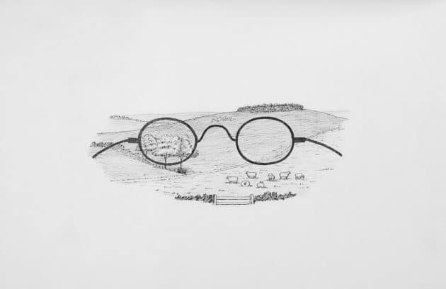 a pencil drawing of a pair of glasses